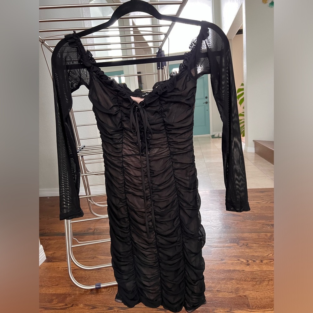 Cotton candy LA black sheer and nude sweat heart cut dress